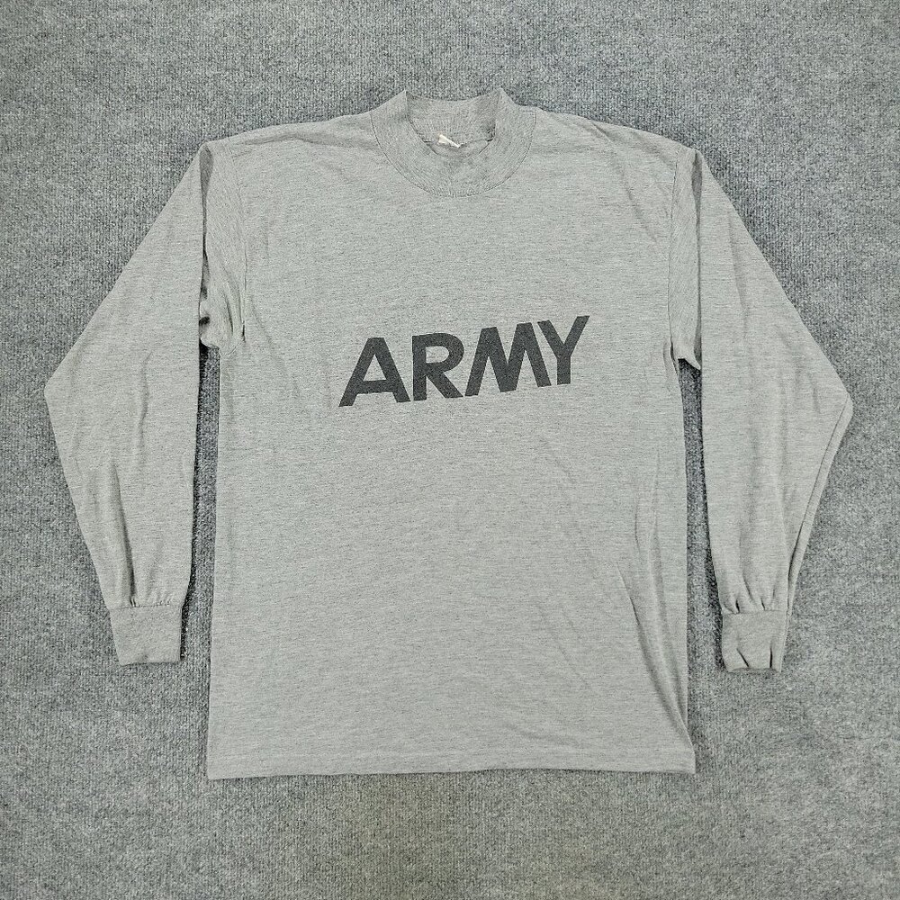 US Army Shirt Men Medium Gray Military Logo Crew Neck Long Sleeve Pullover Adult